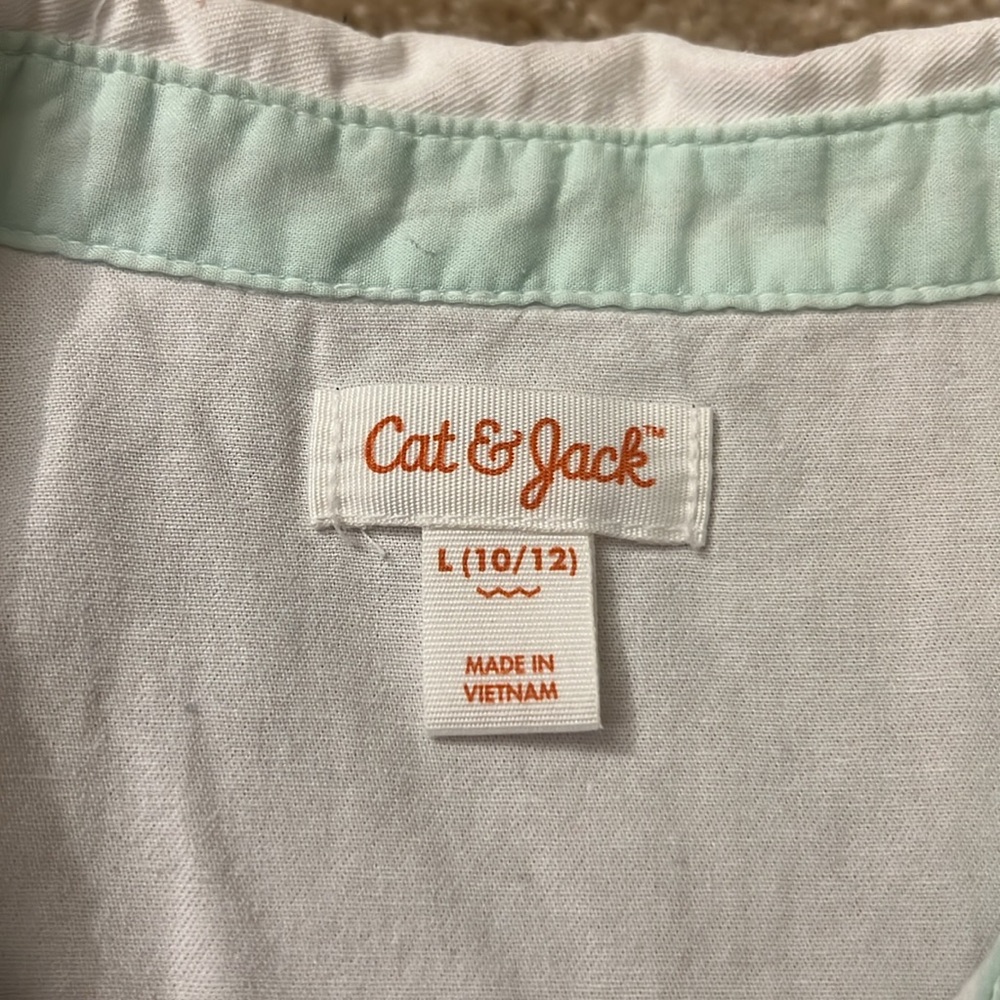 Cat & Jack White 100% Cotton Sleeveless Shirt Mint Interior Collar Size 10/12 - Picture 3 of 4